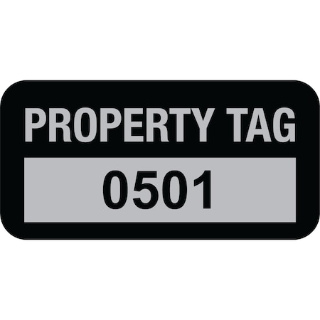 Lustre-Cal Property ID Label PROPERTY TAG5 Alum Black 1.50in x 0.75in Serialized 0501-0600, 100PK 253769Ma1K0501